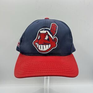 Vintage Cleveland Indians Chief Wahoo Snap Back Logo 7 Hat MLB Baseball OSFA 90s